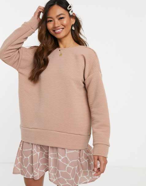 ASOS DESIGN – Geripptes 2-in-1-Sweatshirtkleid mit Saum mit Giraffen-Print