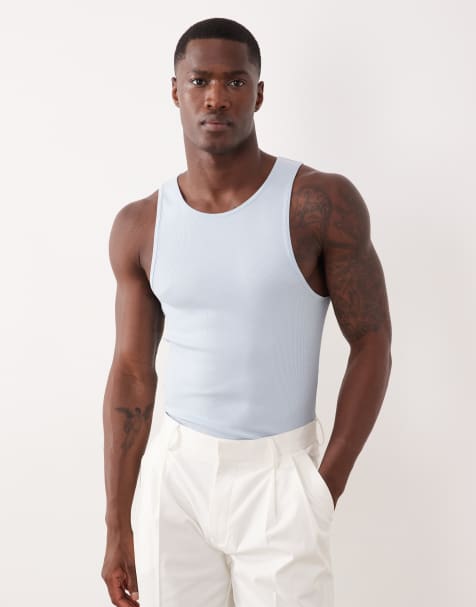 ASOS DESIGN – Geripptes Basic-Muskelshirt in Hellblau - view 1