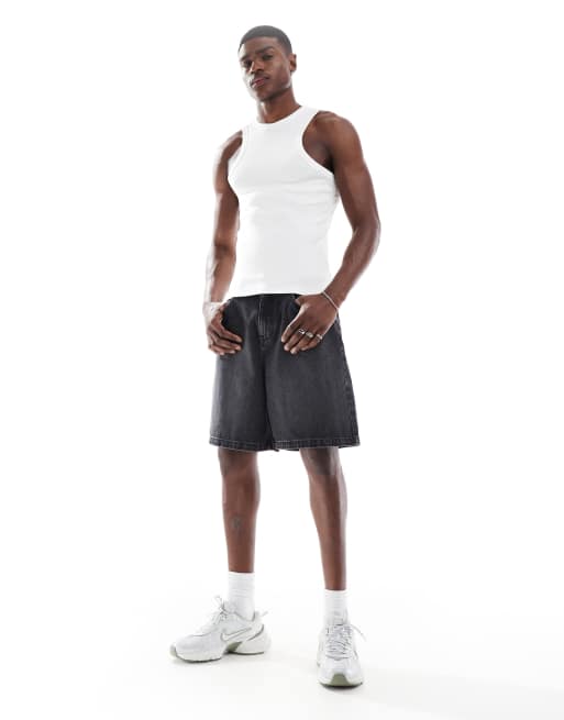 ASOS DESIGN – Geripptes Basic-Muskelshirt in Weiß mit Ringerrücken  , 4 von 4