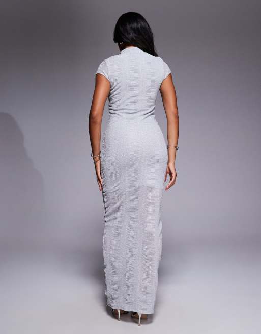 ASOS DESIGN – Geripptes Bodycon-Midikleid in Glitzer-Silber mit Kappärmeln, 3 von 4