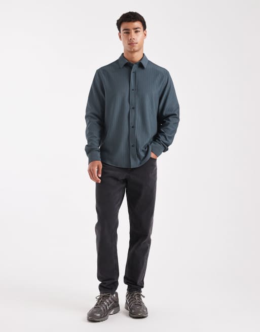 ASOS DESIGN – Geripptes Hemd in Stahlblau in regulärer Passform, 2 von 5