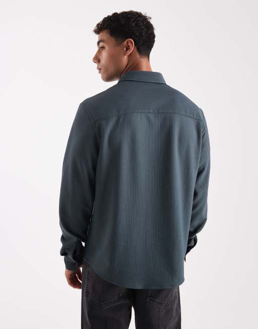 ASOS DESIGN – Geripptes Hemd in Stahlblau in regulärer Passform, 5 von 5