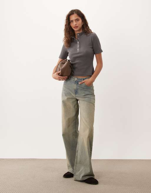 ASOS DESIGN geripptes Jersey-Polooberteil in Anthrazit, 2 von 4