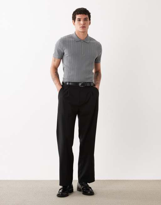 ASOS DESIGN – Geripptes, körperbetontes Polohemd in Anthrazit mit Reißverschluss, 3 von 5