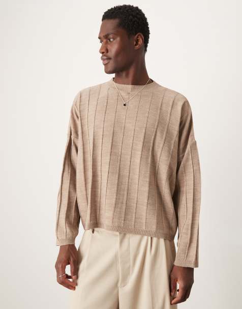ASOS DESIGN – Geripptes, langärmliges Oversize-Shirt in Braun mit kurzem Schnitt - view 1