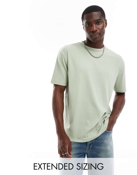 ASOS DESIGN – Geripptes, lockeres T-Shirt in Salbeigrün - view 1