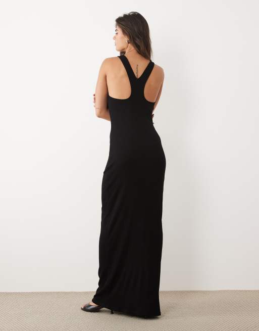 ASOS DESIGN – Geripptes Maxikleid in Schwarz mit Ringerrücken, 3 von 4