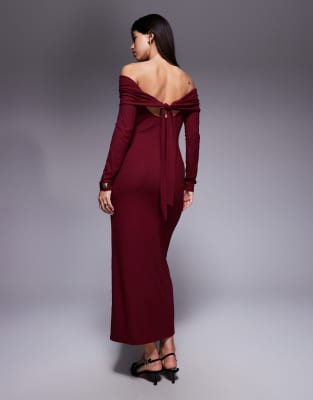 ASOS DESIGN - Geripptes Midikleid in Rot mit Schleifendetail-Lila