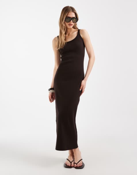 ASOS DESIGN – Geripptes Midikleid in Schokobraun - view 1