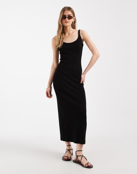 ASOS DESIGN – Geripptes Midikleid in Schwarz - view 1