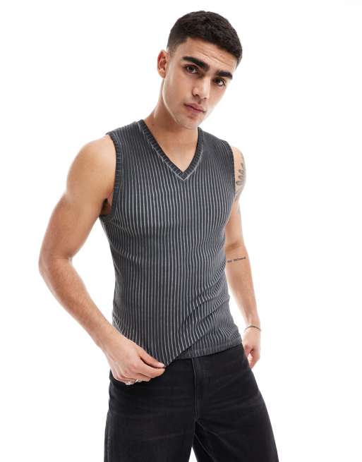 ASOS DESIGN – Geripptes Muskel-Trägertop im Tanktop-Stil in Öl-Waschung, 4 von 4