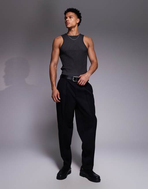 ASOS DESIGN – Geripptes Muskel-Trägertop in Schwarz mit eckigem Ausschnitt und Oil-Waschung, 2 von 5