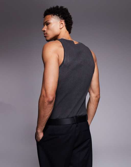 ASOS DESIGN – Geripptes Muskel-Trägertop in Schwarz mit eckigem Ausschnitt und Oil-Waschung, 3 von 5