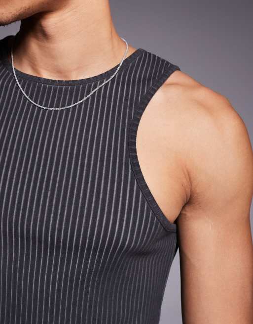 ASOS DESIGN – Geripptes Muskel-Trägertop in Schwarz mit eckigem Ausschnitt und Oil-Waschung, 5 von 5