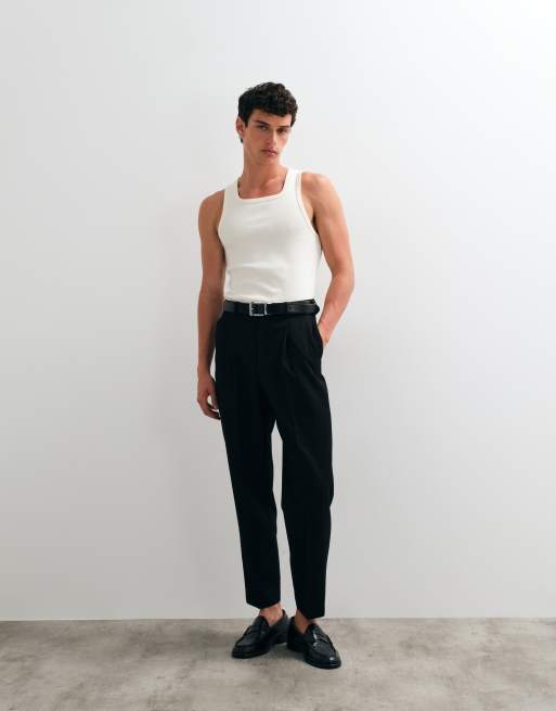 ASOS DESIGN – Geripptes Muskelshirt aus superschwerem Material in Creme mit eckigem Ausschnitt, 2 von 5