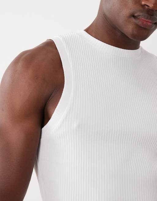 ASOS DESIGN – Geripptes Muskelshirt aus superschwerem Stoff in Weiß , 5 von 5