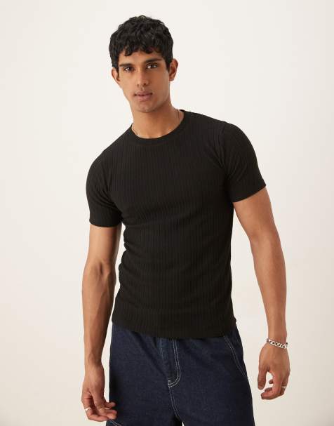 ASOS DESIGN – Geripptes Muskelshirt in Schwarz - view 1
