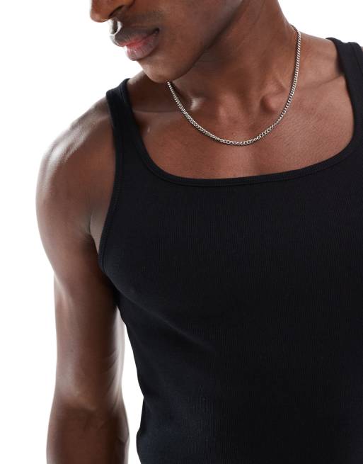 ASOS DESIGN muscle fit rib vest with square neck in black