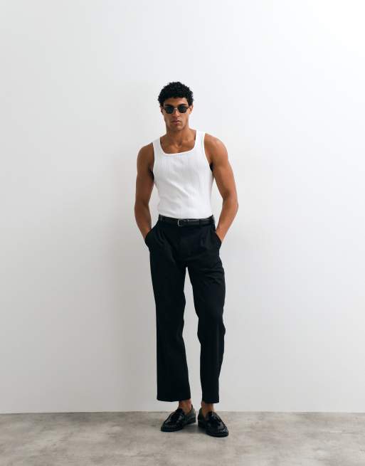 ASOS DESIGN – Geripptes Muskelträgertop in Weiß mit eckigem Ausschnitt, 2 von 5