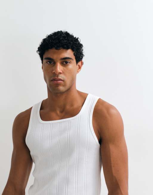 ASOS DESIGN – Geripptes Muskelträgertop in Weiß mit eckigem Ausschnitt, 4 von 5