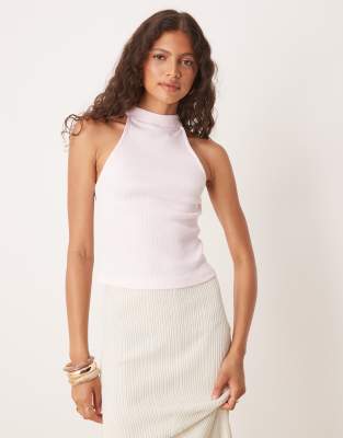 ASOS DESIGN - Geripptes Oberteil in Blassrosa mit Ringerrücken