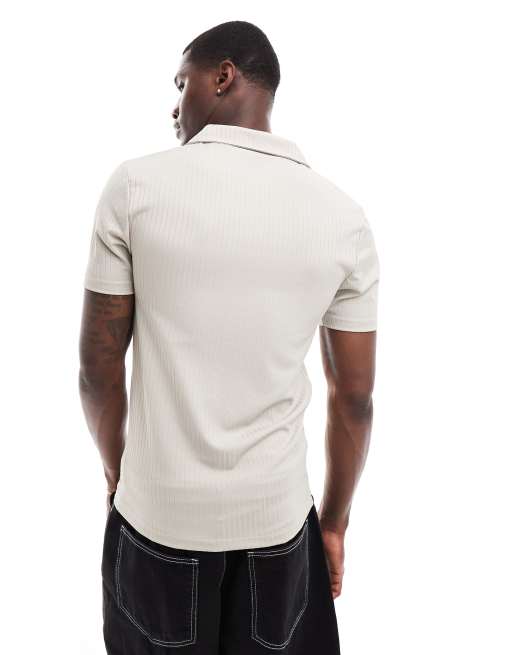 ASOS DESIGN – Geripptes Polohemd in Steinbeige , 2 von 4