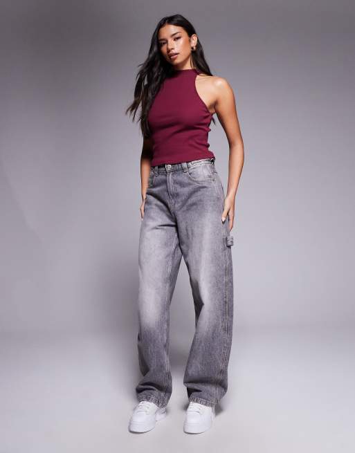 ASOS DESIGN – Geripptes Racer-Oberteil in Burgunderrot mit Ringerrücken, 2 von 4