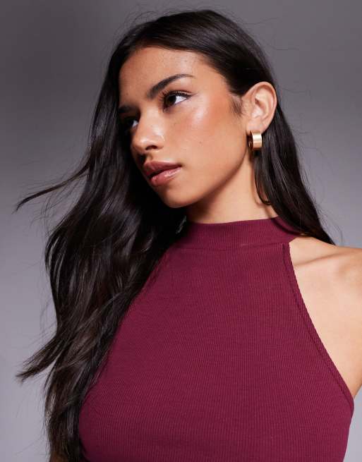 ASOS DESIGN – Geripptes Racer-Oberteil in Burgunderrot mit Ringerrücken, 3 von 4