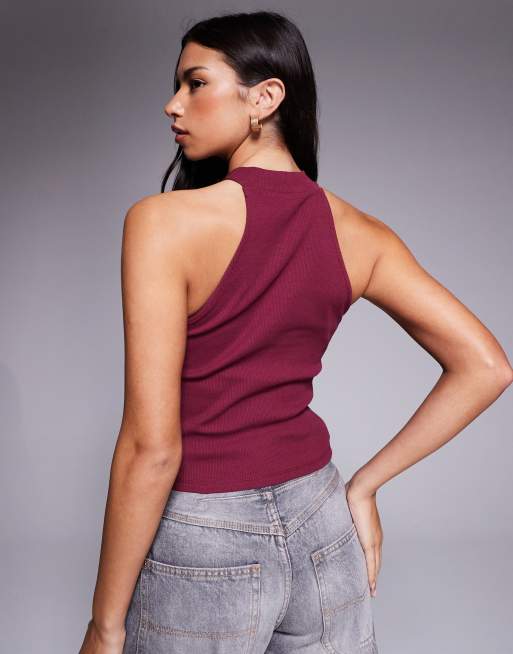 ASOS DESIGN – Geripptes Racer-Oberteil in Burgunderrot mit Ringerrücken, 4 von 4