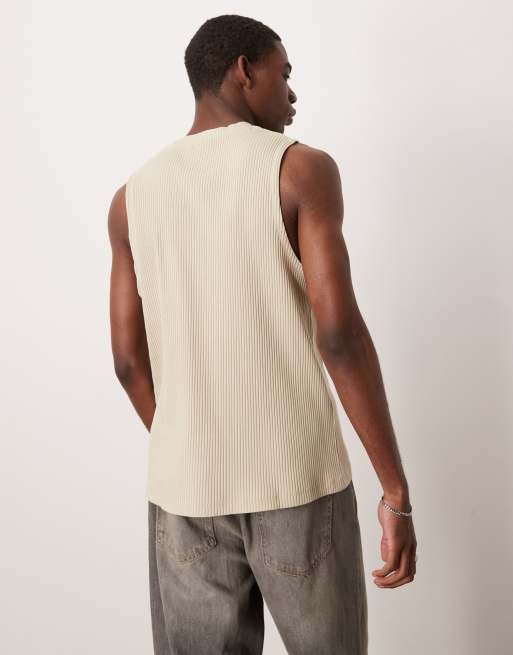 ASOS DESIGN – Geripptes Regular-Fit-Tanktop aus superschwerem Stoff in Beige , 4 von 4