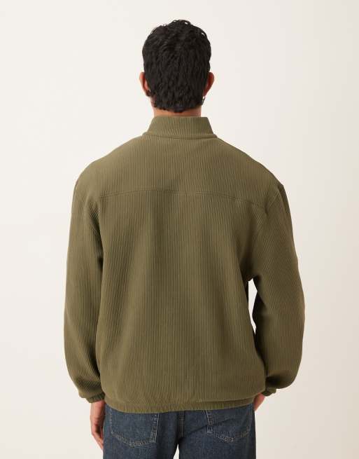ASOS DESIGN – Geripptes Relaxed-Fit-T-Shirt in Khaki mit Stehkragen, 3 von 5