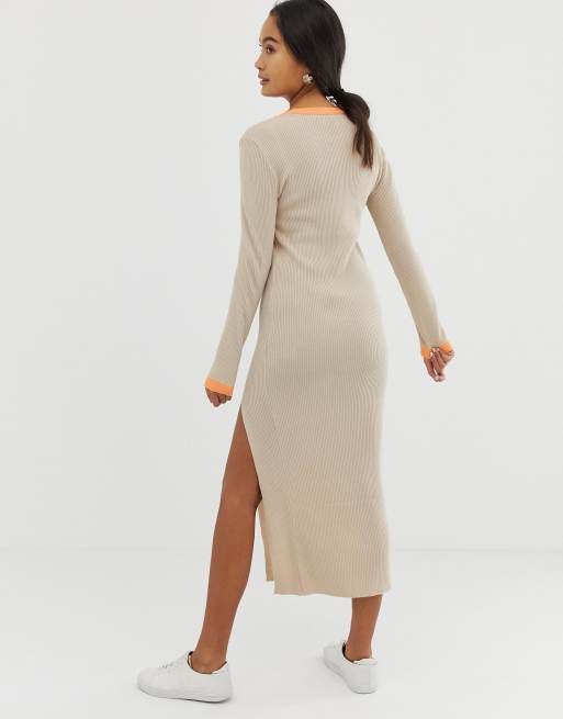 Asos Design Geripptes Strickkleid Mit Schlitz Asos