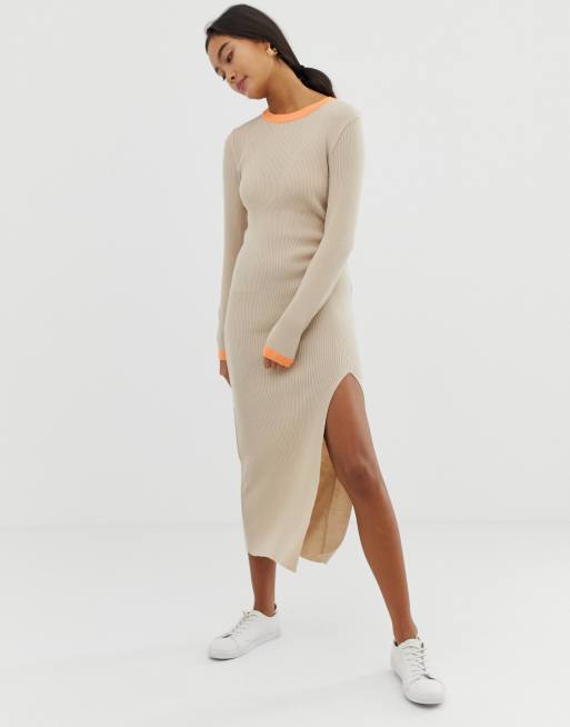 Asos Design Geripptes Strickkleid Mit Schlitz Asos