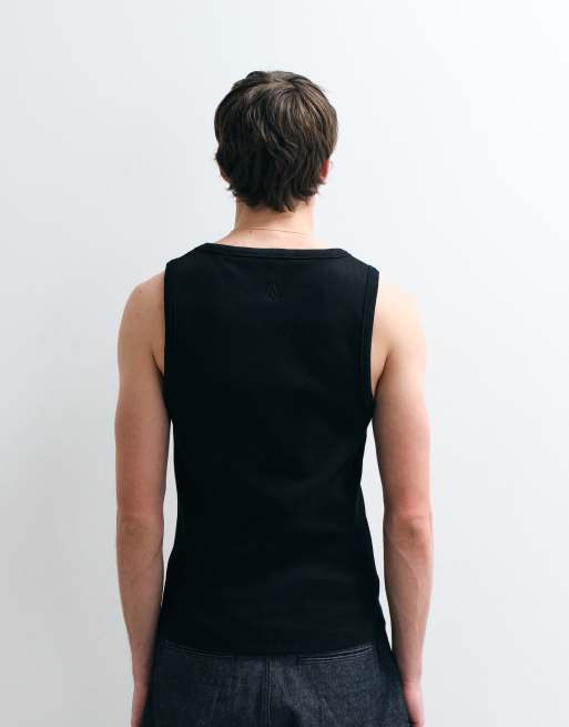 ASOS DESIGN – Geripptes, superschweres Muskelshirt in Schwarz, 2 von 5