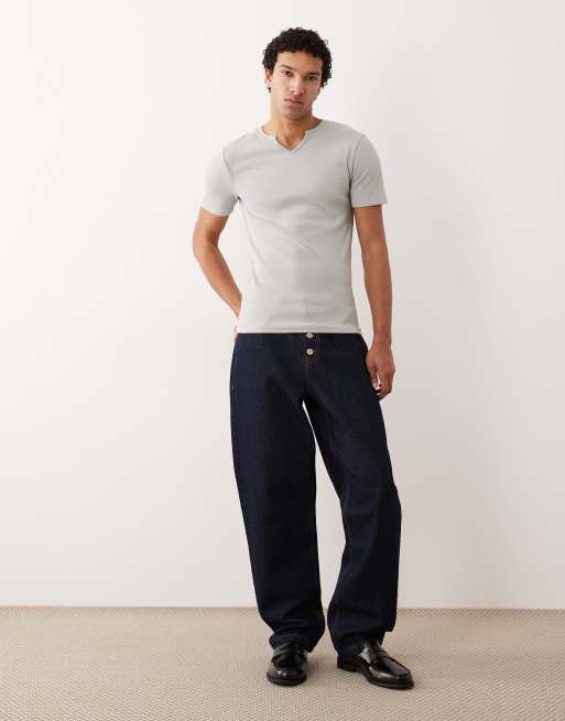 ASOS DESIGN – Geripptes T-Shirt in Hellgrün mit Einkerbung am Kragen und körperbetontem Schnitt, 3 von 5