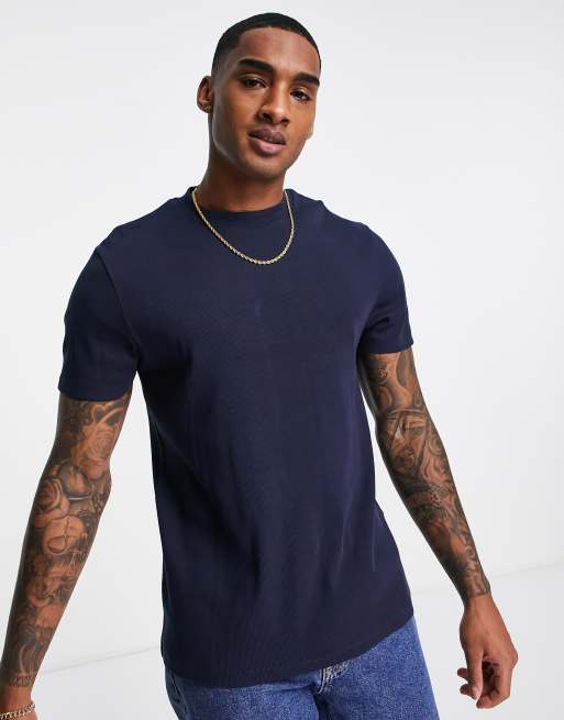 ASOS DESIGN – Geripptes T-Shirt in Marineblau