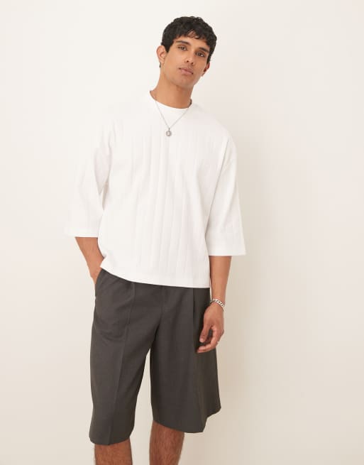 ASOS DESIGN – Geripptes T-Shirt in Weiß mit kastigem Oversize-Schnitt