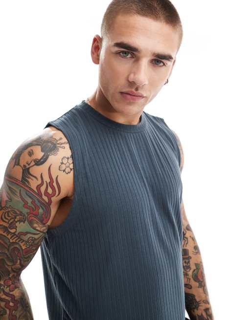 ASOS DESIGN – Geripptes Tanktop in Anthrazit
