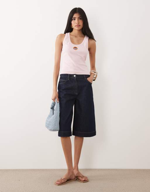 ASOS DESIGN – Geripptes Tanktop in Rosa mit Stickerei und U-Ausschnitt, 3 von 4
