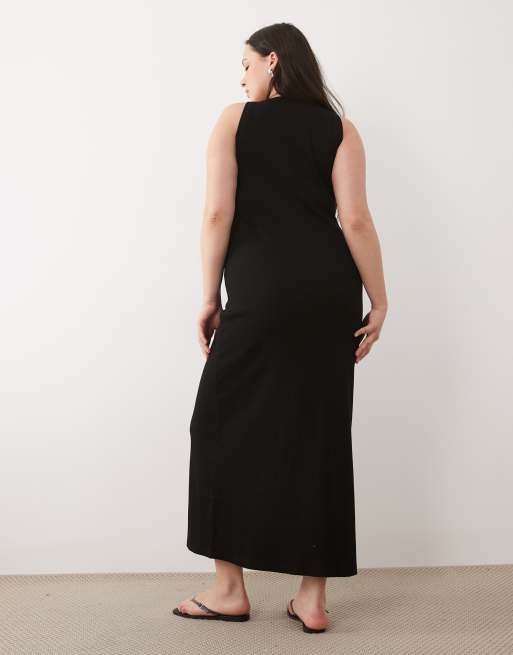 ASOS DESIGN – Geripptes Tanktop-Midikleid in Schwarz, 4 von 4