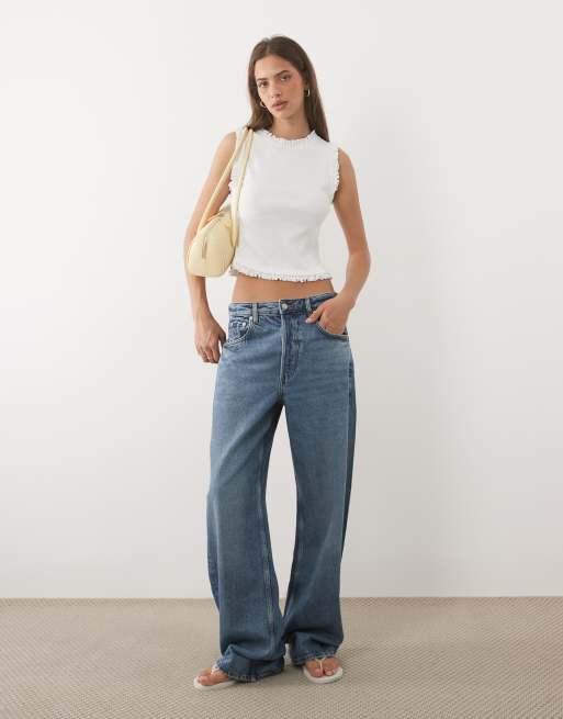 ASOS DESIGN geripptes Tanktop mit Volant in Weiß, 3 von 4