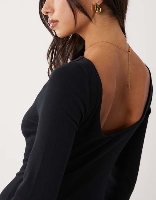 ASOS DESIGN – Geripptes Träger-Minikleid aus Baumwolle in Schwarz mit U-Ausschnitt hinten, 3 von 4