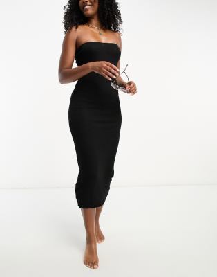 ASOS DESIGN - Geripptes, trägerloses Strand-Maxikleid in Schwarz-Black