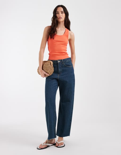 ASOS DESIGN – Geripptes Trägertop in leuchtendem Korallenrot mit breiter Einfassung und U-Ausschnitt, 2 von 4