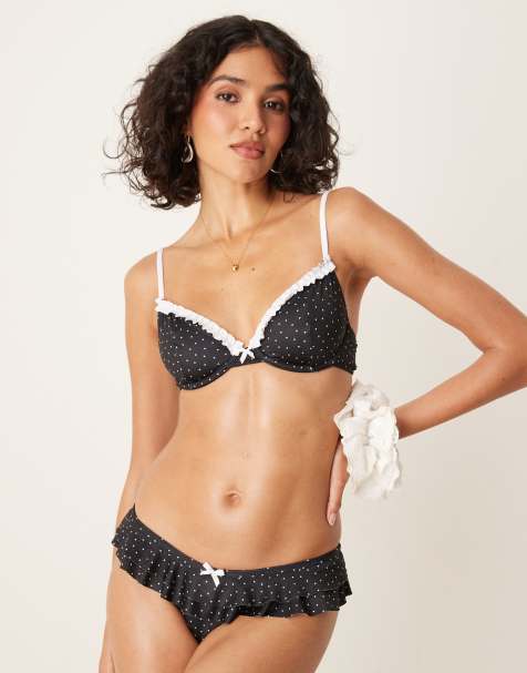 ASOS DESIGN - Gerri - Culotte de bikini taille basse à pois et volants - Noir - view 1
