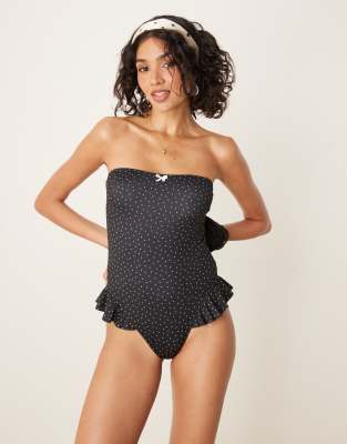 Gerri - Maillot 1 pièce coupe bandeau à pois - Noir 34