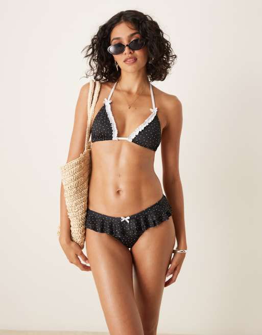 ASOS DESIGN – Gerri – Svart, prickig bikiniöverdel i trekantsmodell