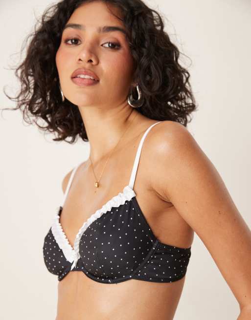 ASOS DESIGN Gerri underwire bikini top in black polka dot, 2 of 4