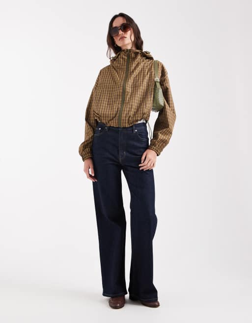 ASOS DESIGN - Geruit bomberjack met capuchon en bolle zoom in groen en blauw multi, 2 van 4