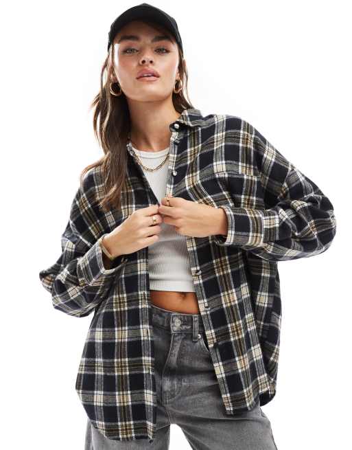 ASOS DESIGN - Geruit flanellen oxford overhemd in zwart en crème, 2 van 4